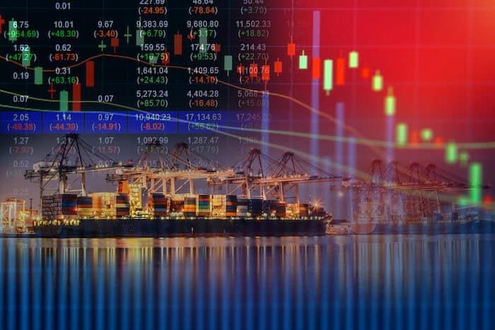 China manufacturing: cargo ship at a port