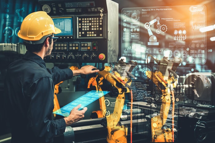 Engineer operating a machine